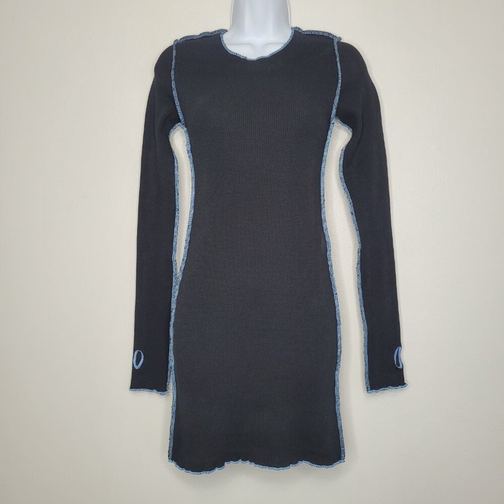 I Girl Fallon Waffle Thermal Dress black blue wings goth grunge emo scene medium